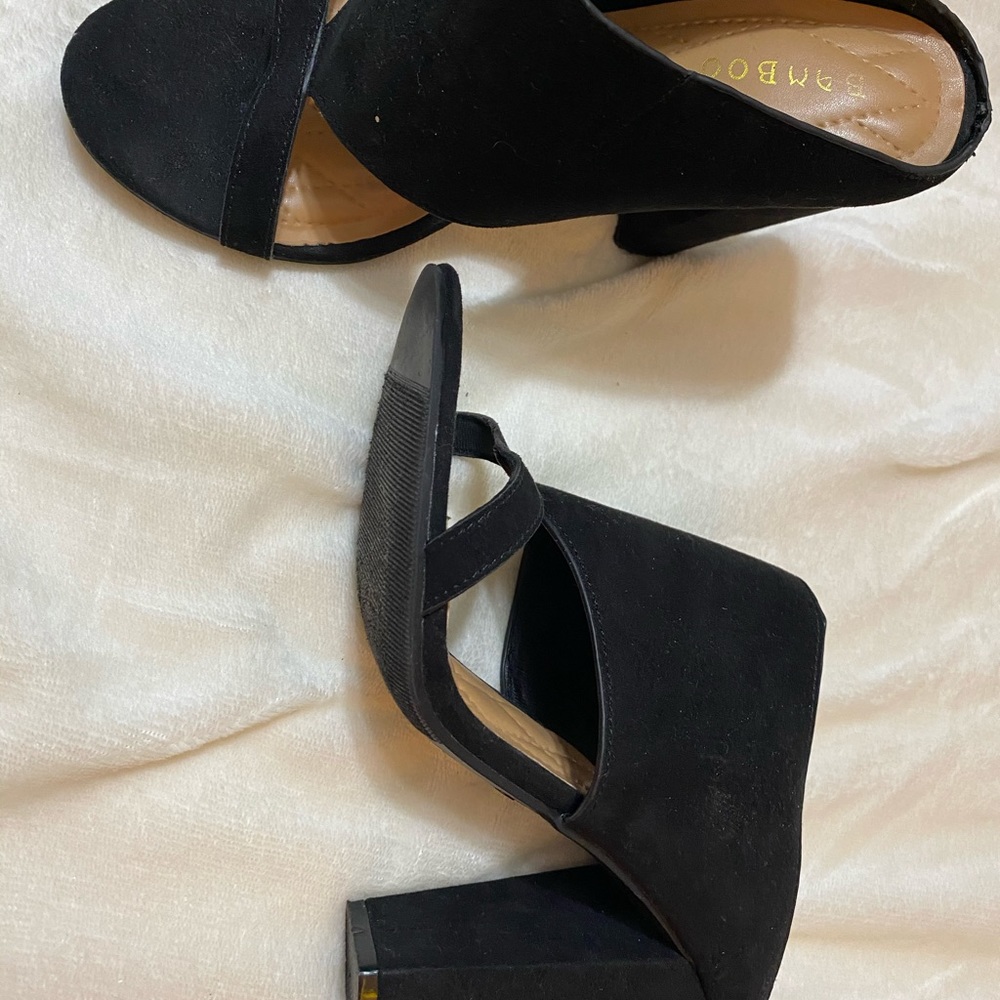Black short slip on heels